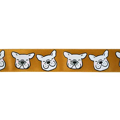 SINGLE FACE SATIN HAPPY DOG RIBBON 25MM (1")