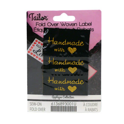 METALLIC HANDMADE WITH LOVE LABEL - SEW ON FOLD OVER