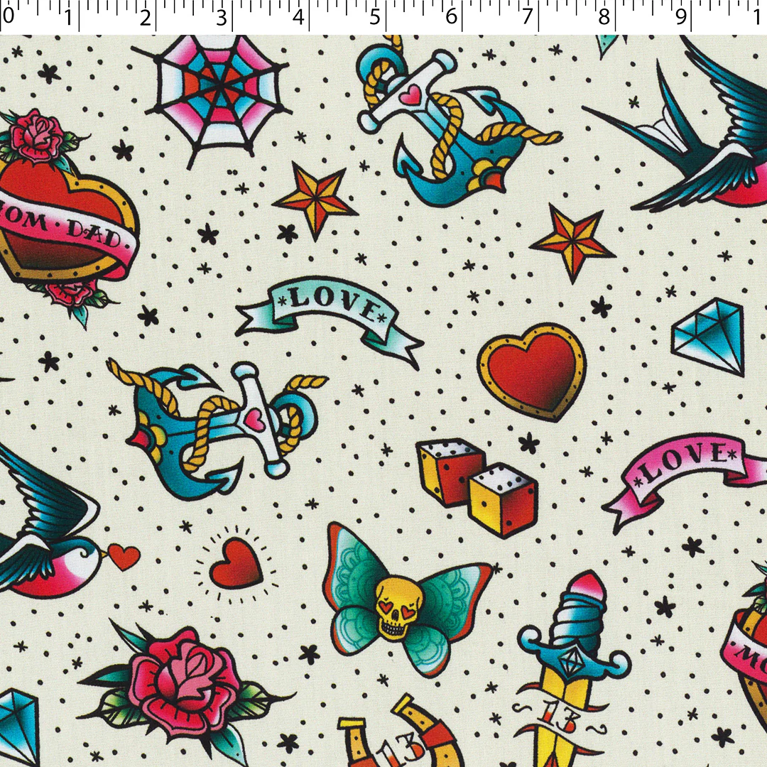 CHARLIE-RAYON POPLIN PRINTS-HEARTS / DICE