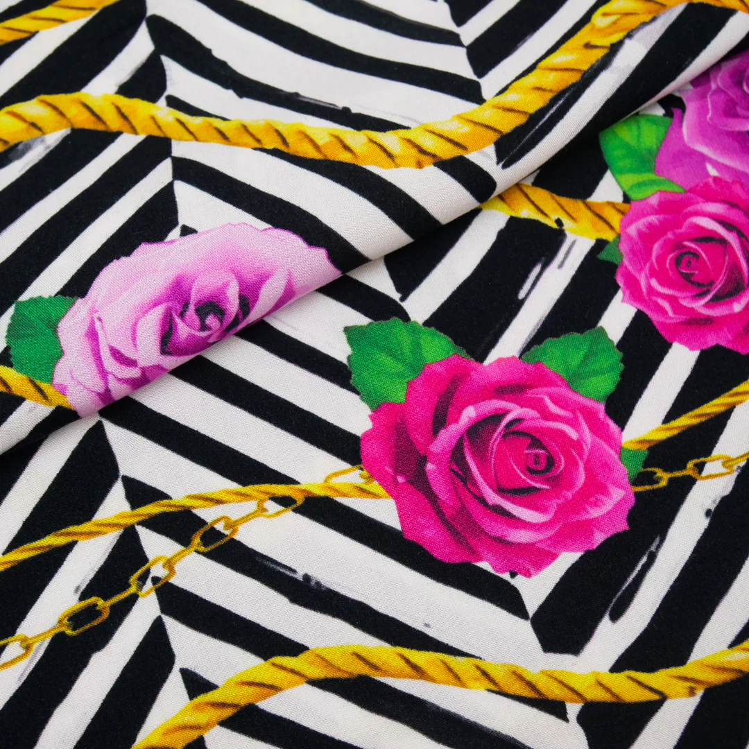 CHARLIE-RAYON POPLIN PRINTS-ROSES / CHEVRON - Image 3