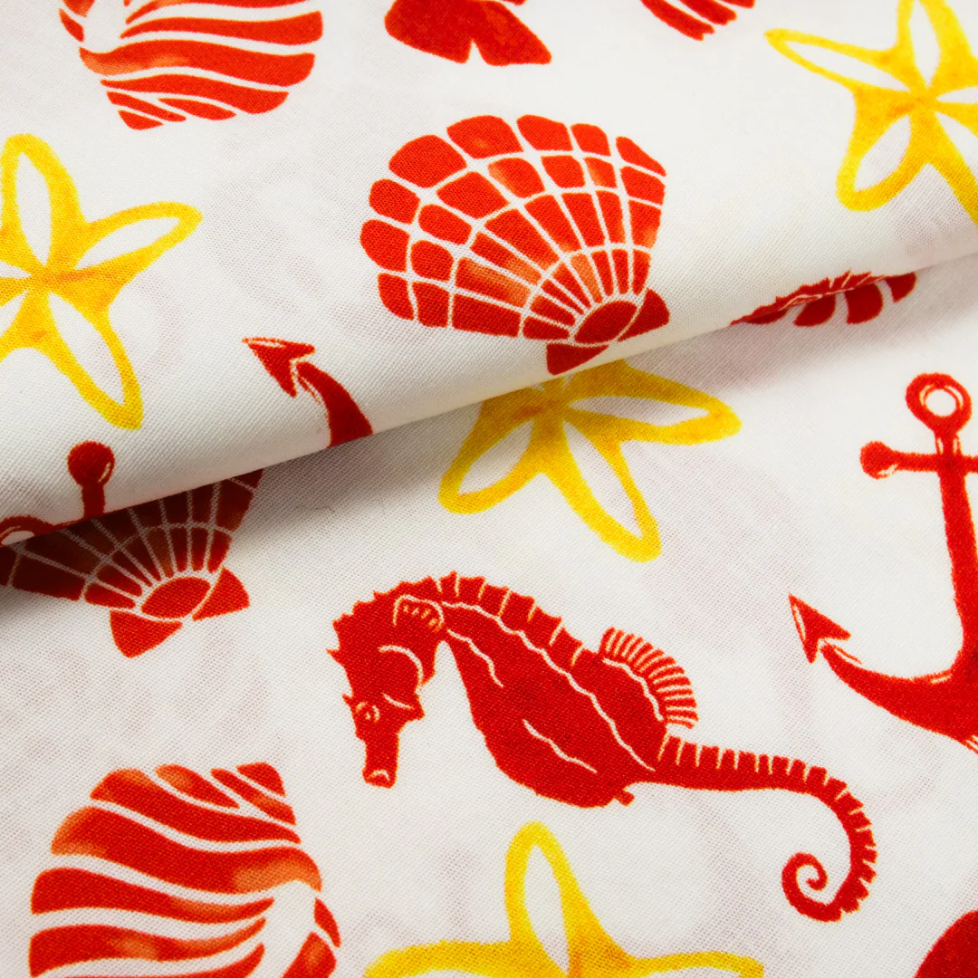 CHIT CHAT COLLECTION - STRETCH COTTON PRINTS - SHELLS/SEA-HORSE/STARFISH - Image 2