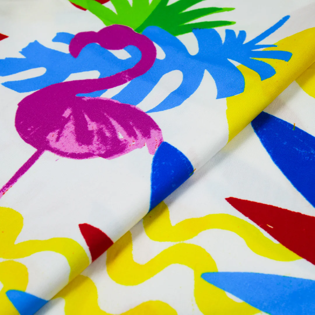 JUSTIN AND JUSTINE - COTTON POPLIN PRINTS - PALM LEAVES/BANANAS/FLAMINGO'S - Image 2